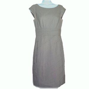 Adrianna PAPELL Sheath Dress Khaki Stretch Career Knee Length  Cap Sleeves EUC 4